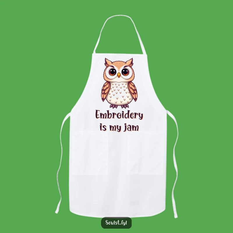 Funny Owl Crafter Apron: A Cute Owl Admiring Embroidered Detail