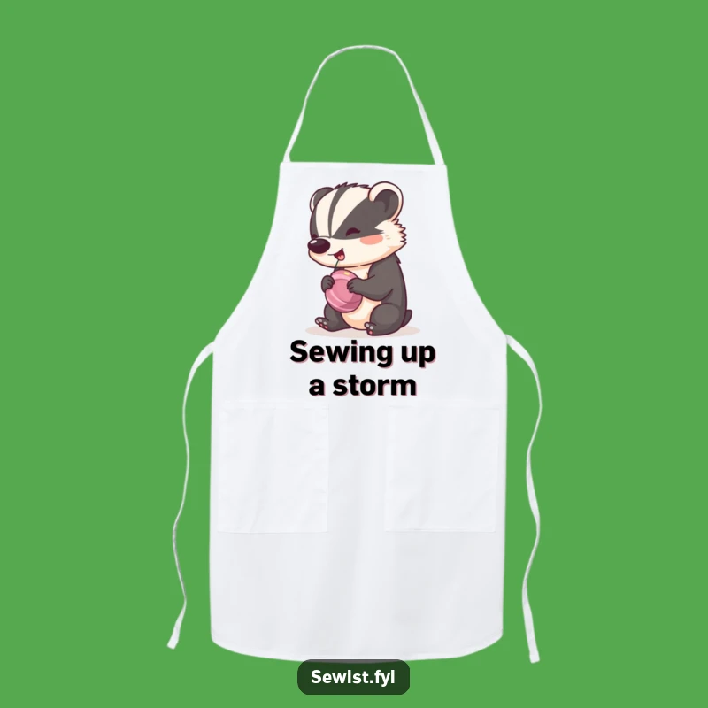 Funny Badger Tailor Apron: A Cheeky Badger Spinning a Bobbin with Rhythm