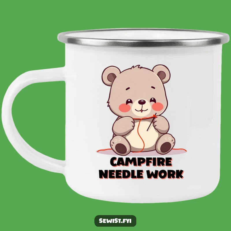 Funny Bear Sewing Camping Mug: Craft Your Adventures