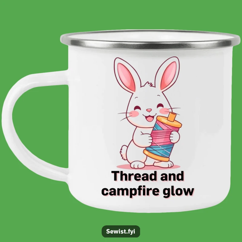 Funny Rabbit Camping Mug: Cheerful Stitcher, Rugged & Hilarious Craft Gift!