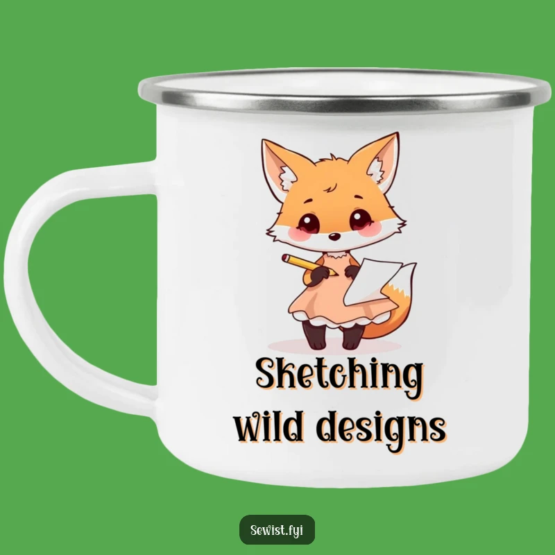 Funny Fox Fashion Camping Mug: Durable and Stylish, Artist Sketching Outdoors