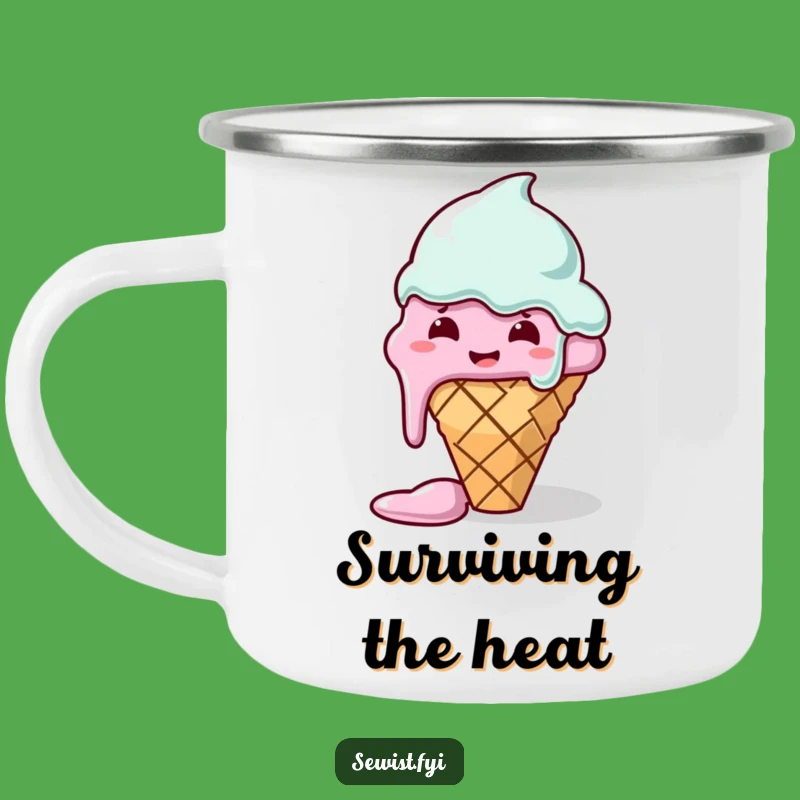 Funny Camping Mug: Melting Ice Cream Cone Sewing Outdoors, Hilarious Adventure Cup