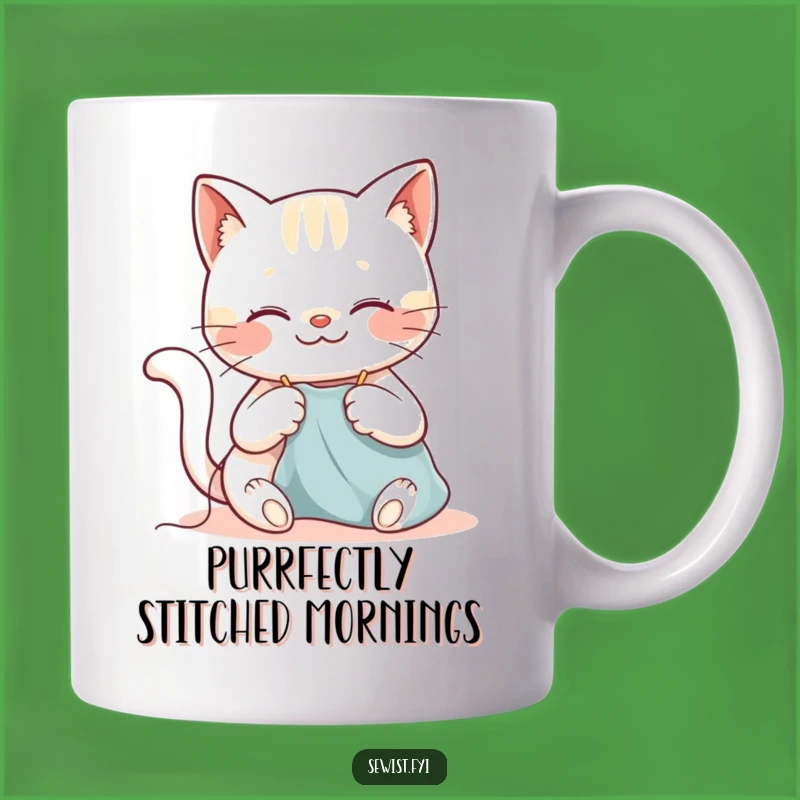 Funny Cat Sewing Gift Mug: Happy Kitty Stitching with a Smile, Perfect Crafting Present