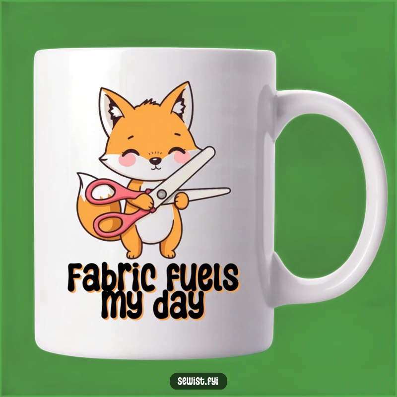 Funny Fox Tailor Mug: Playful Character Cutting Fabric, Perfect Sewing Gift
