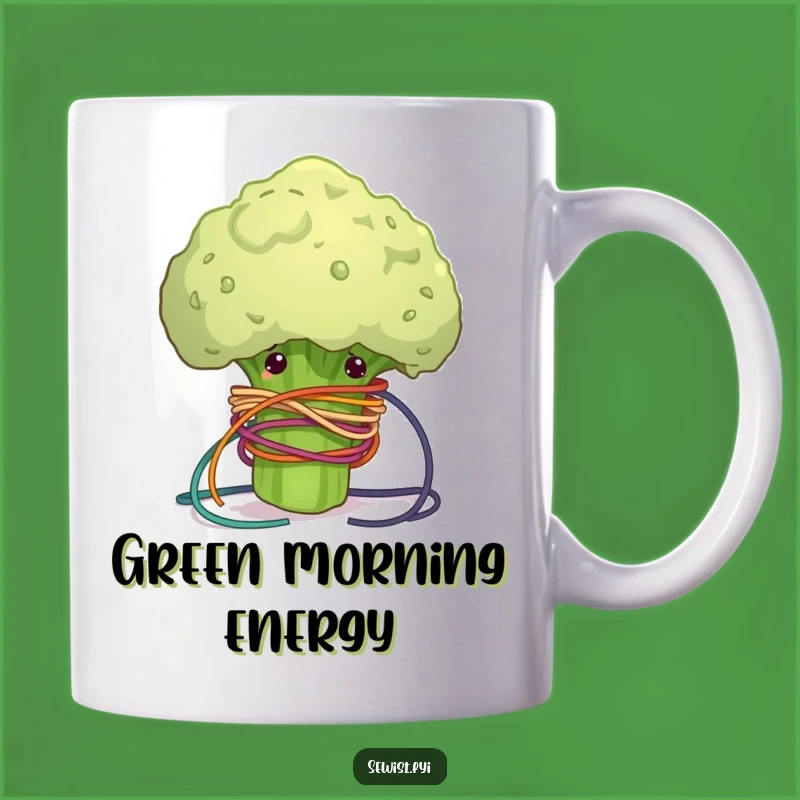 Funny Sewing Mug: Clumsy Broccoli Tangled Thread, Hilarious Crafter Gift