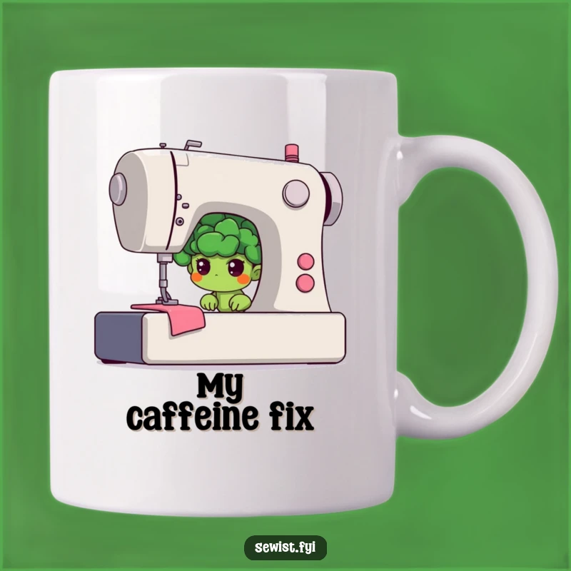 Funny Shy Broccoli Sewing Mug: Hilarious Vegetable Crafter Gift Idea