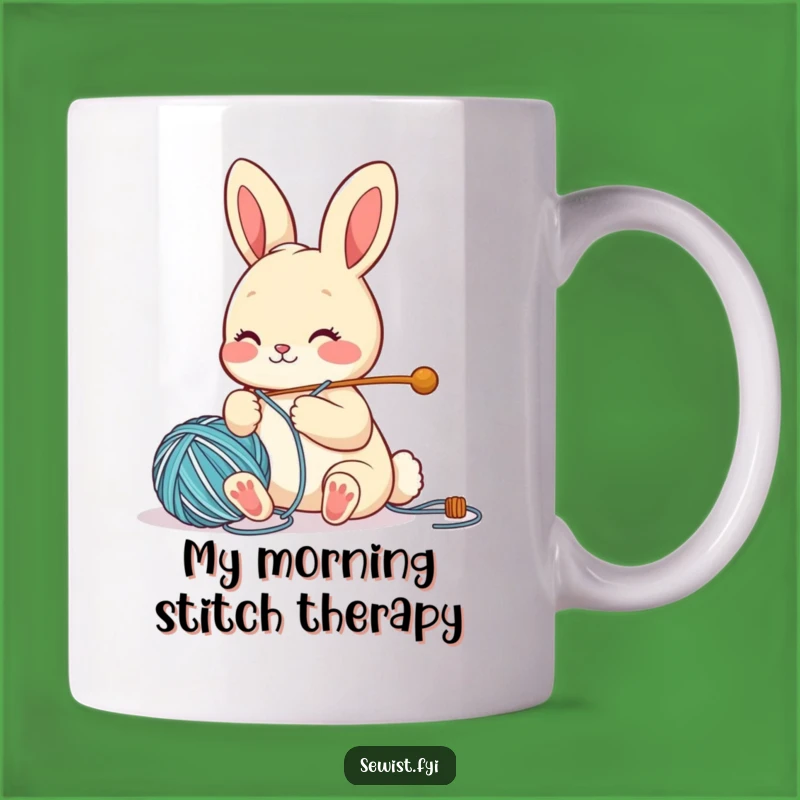 Funny Bunny Crafter Mug: Cute Character Threading Needle, Perfect Crafty Gift