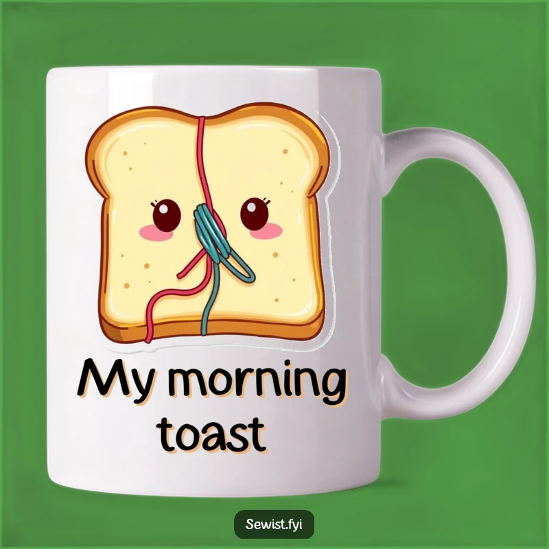 Funny Cheerful Toast Thread Mug: Hilarious Breakfast Crafter Gift Idea