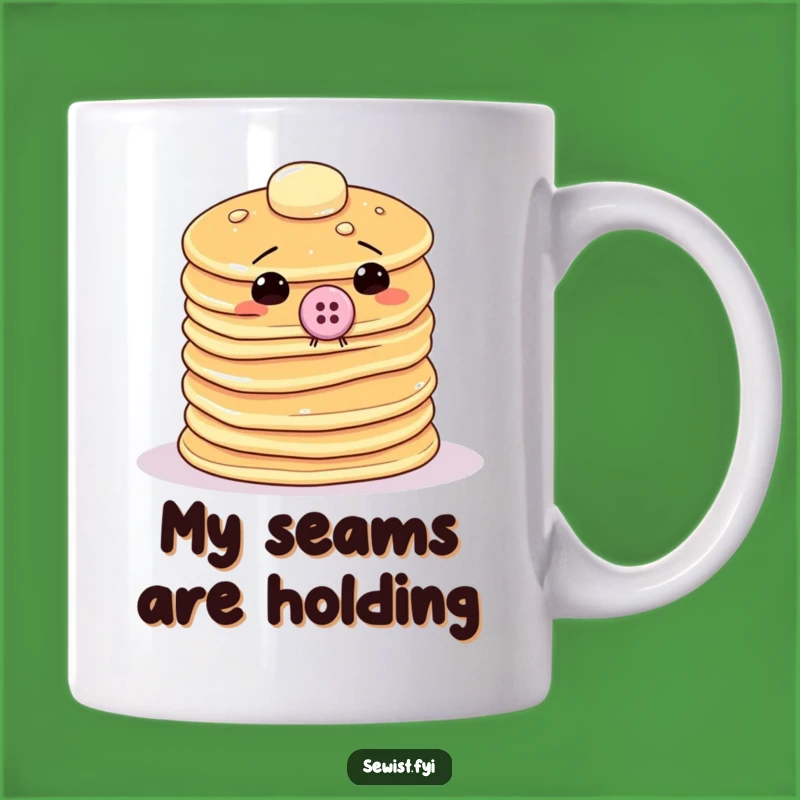 Funny Pancake Sewing Button Mug: Hilarious Breakfast Character Gift Idea