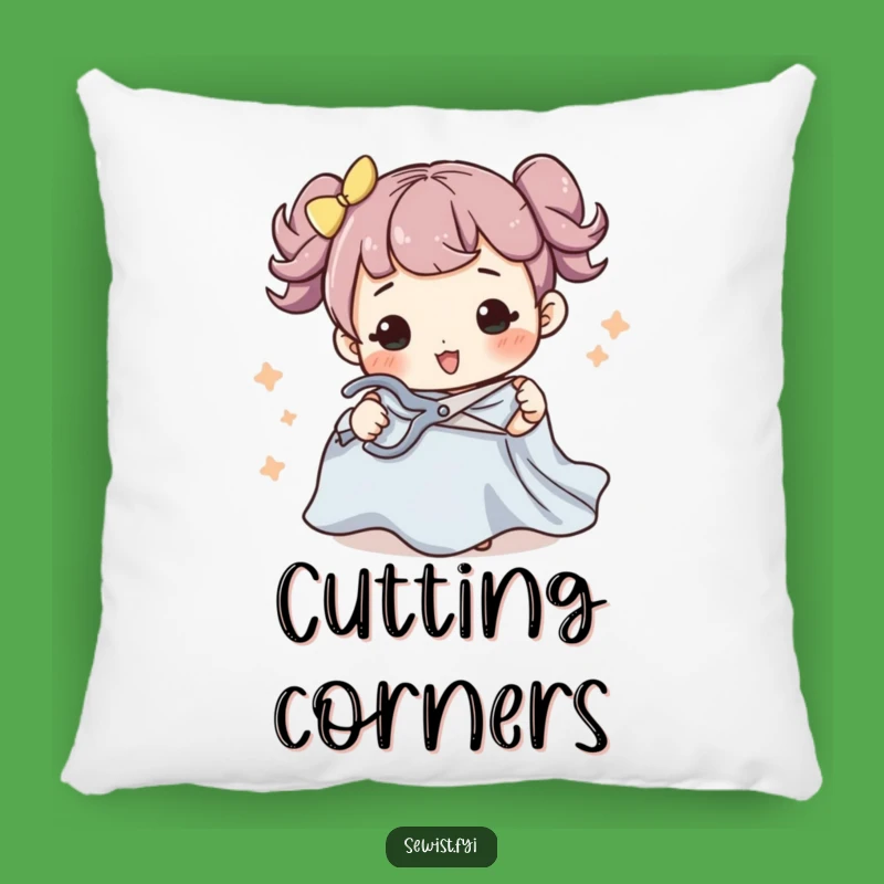 Funny Sewing Pillow: Accent Decor With Fabric Cutting Scene, Fun Funny Gift