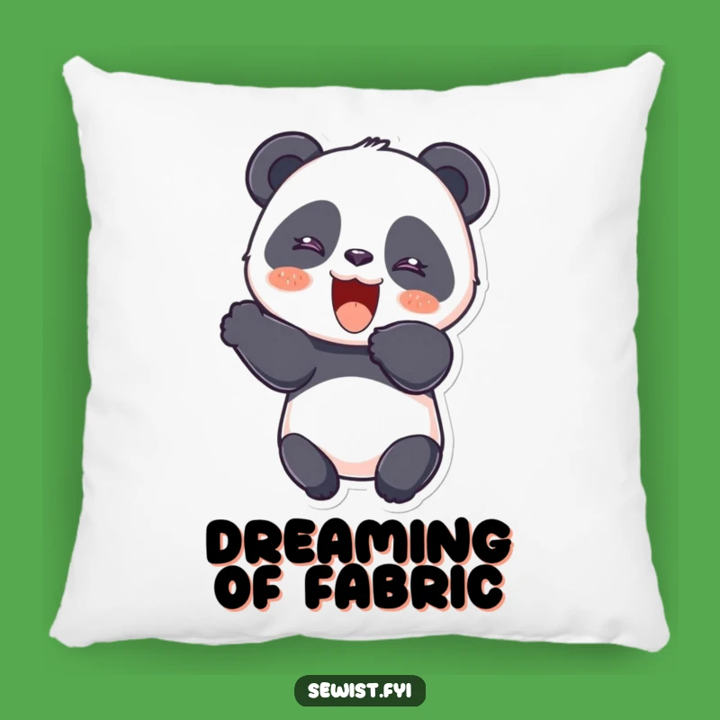 Funny Panda Seamstress Pillow: A Giggling Panda Cutting Fabric With Joy