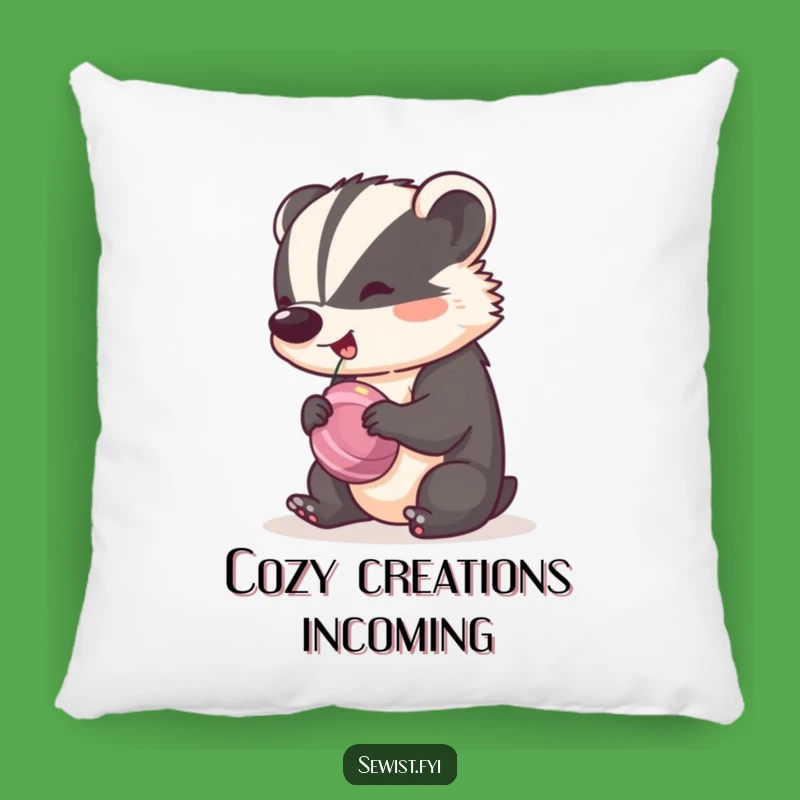 Funny Badger Tailor Pillow: A Cheeky Badger Spinning a Bobbin with Rhythm