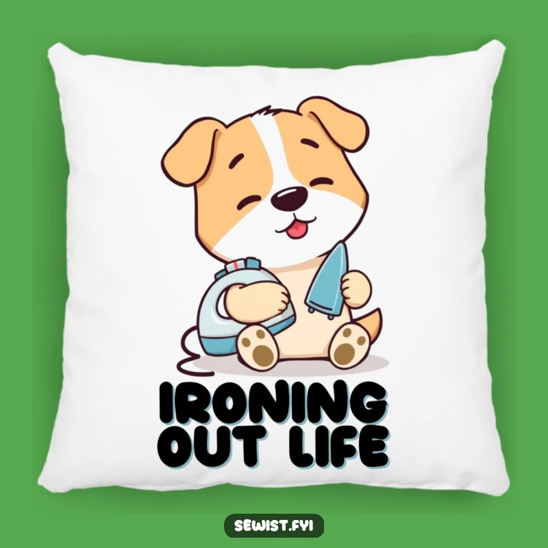 Funny Dog Ironing Seam Pillow, Cozy Domestic Humor Cushion, Adorable Funny Gift