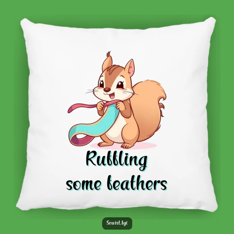 Funny Squirrel Ribbon Pillow: Cozy Playful Decor, Hilarious Gift Idea