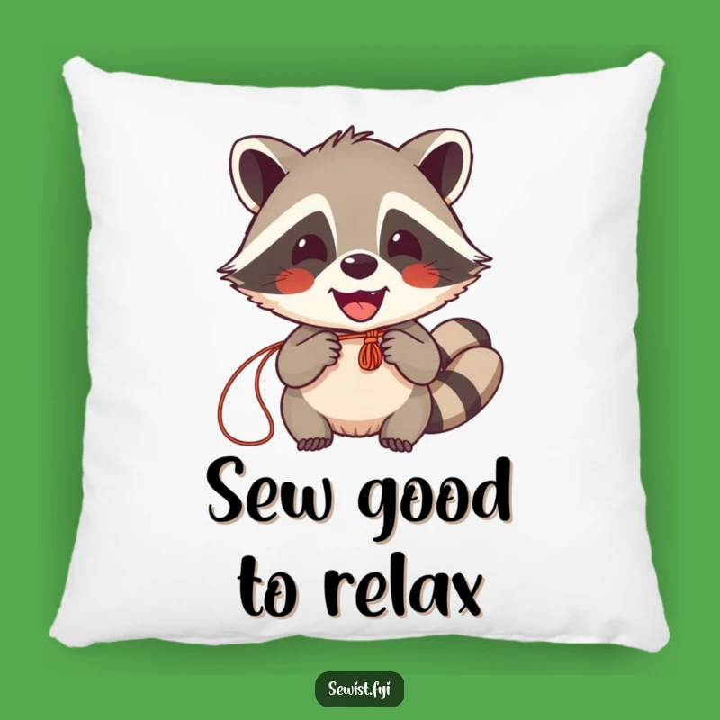 Funny Raccoon Sewing Pillow: Delighted Crafter Accent Pillow, Perfect Gift