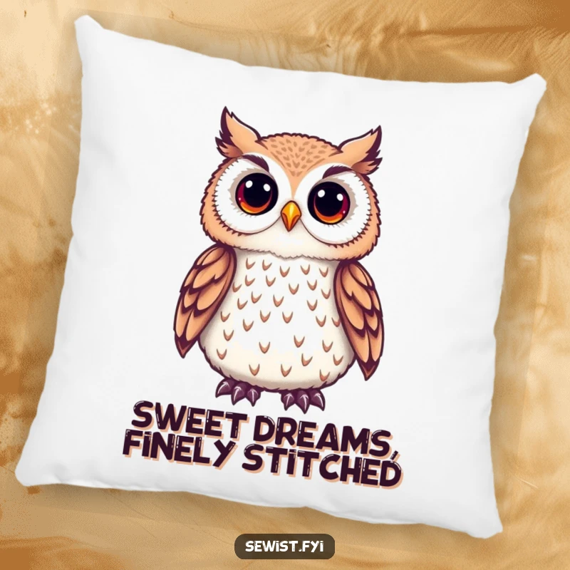 Funny Owl Pillow with a cute owl admiring a delicate embroidered detail, adding humor and comfort to seating areas.