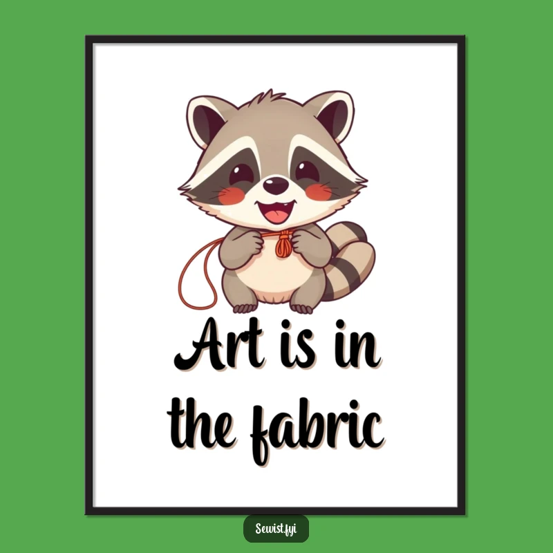 Funny Raccoon Sewing Digital Print: Delighted Critter Art for Walls, Decor