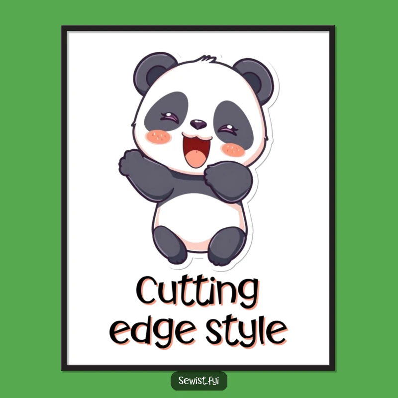 Funny Panda Seamstress Digital Art: A Giggling Panda Cutting Fabric With Joy