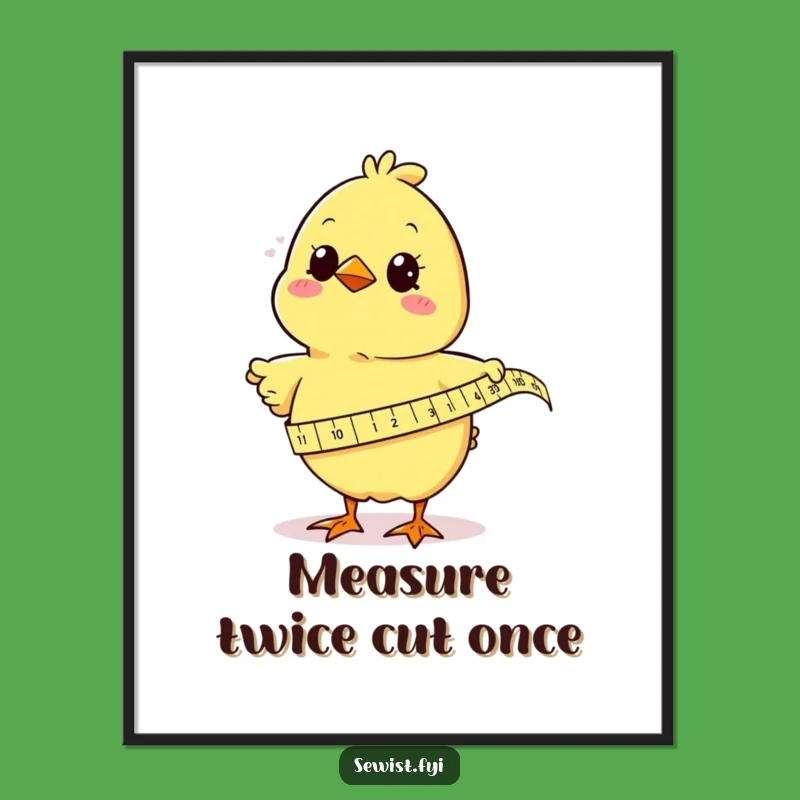Funny Chick Measuring Fabric Digital Art: Instant Hilarious Decor for Your Craft Space