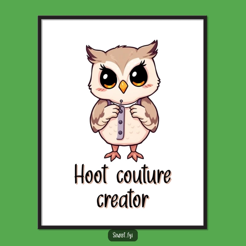 Funny Owl Tailor Digital Art: Contented Critter's Design Mastery, Instant Gift