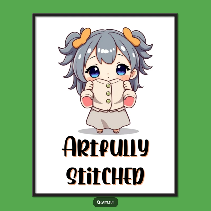 Funny Sewing Digital Art: Printable Wall Decor Of Proud Character Holding Garment