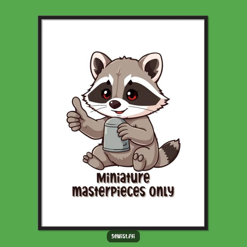 Funny Raccoon Thimble Thumb-Up Digital Art: Instant Humorous Gift!