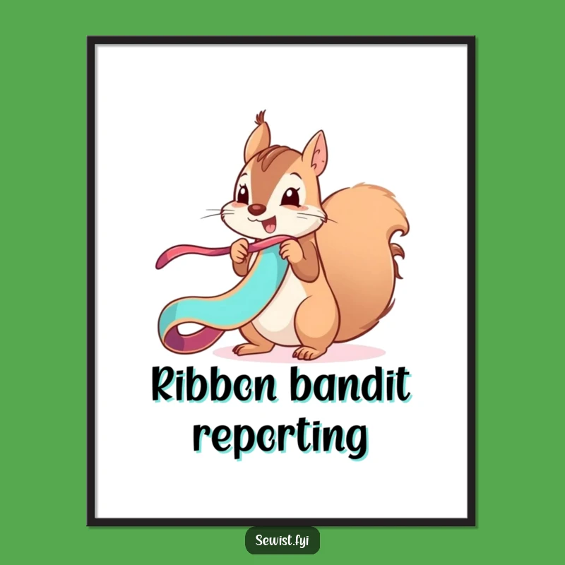 Funny Squirrel Ribbon Mischief Digital Art: Playful Decor, Hilarious Gift