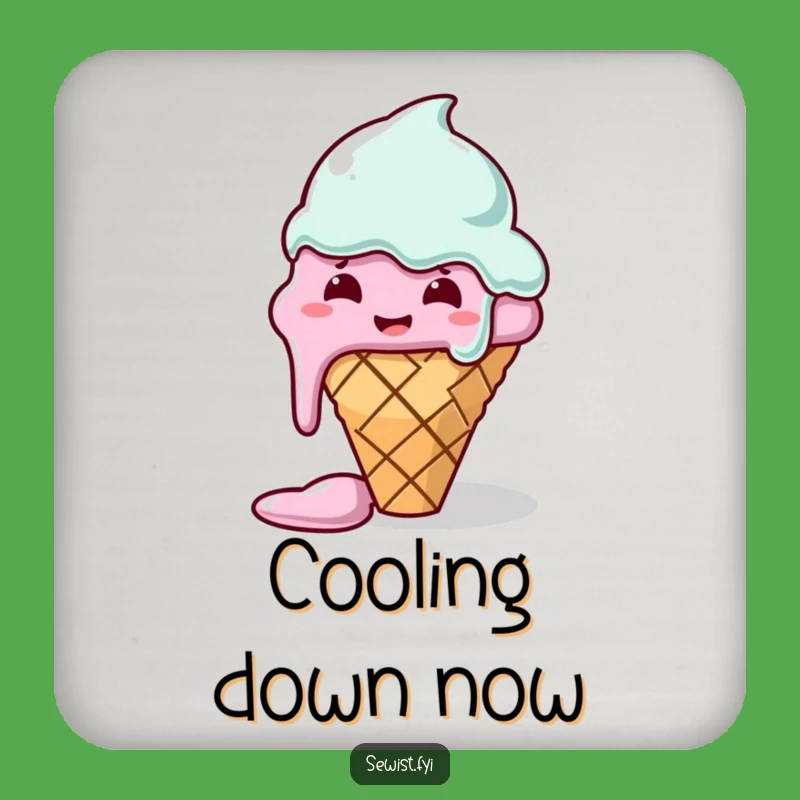 Funny Drink Coaster: Melting Ice Cream Cone Sewing Fail Humor, Protects Surfaces