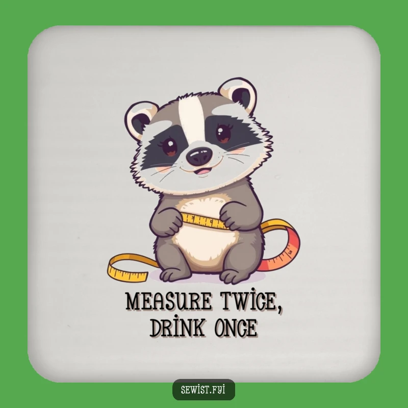 Funny Badger Fabric Coaster: Determined Critter's Measuring Accent, Drink Gift