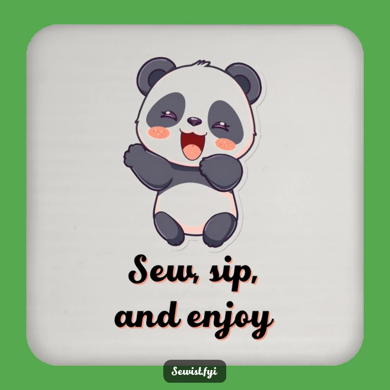 Funny Panda Seamstress Coaster: A Giggling Panda Cutting Fabric With Joy