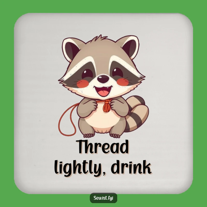 Funny Raccoon Sewing Coaster Set: Delighted Critter Drink Protection, Gift