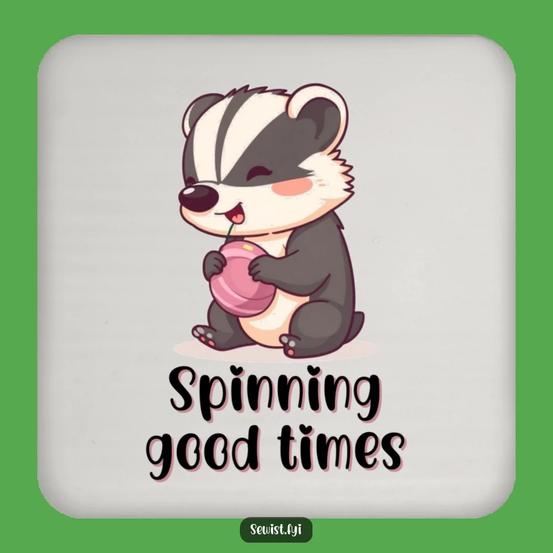 Funny Badger Tailor Coaster: A Cheeky Badger Spinning a Bobbin with Rhythm