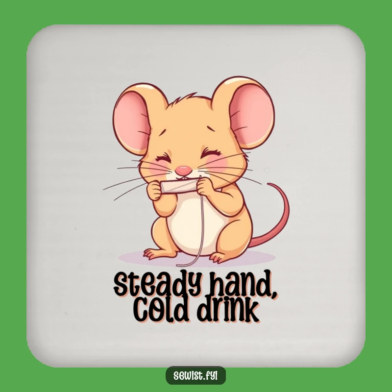 Funny Determined Mouse Sewing Coaster: Hilarious Protection for Your Workspace