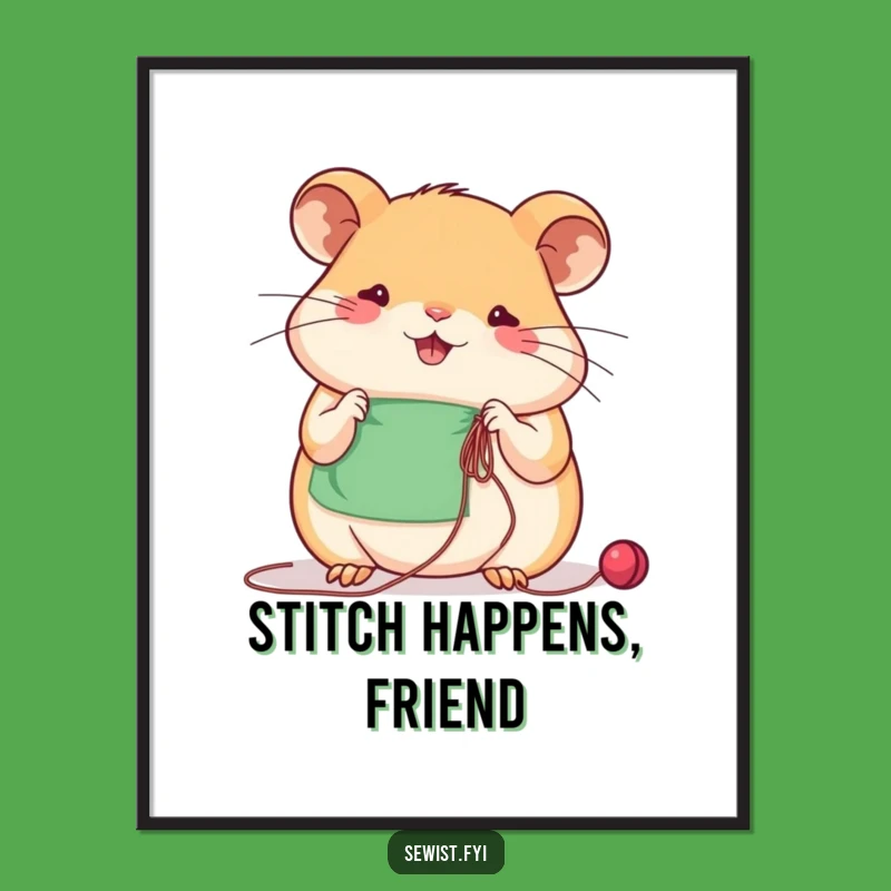Funny Hamster Sewing Poster: Focused Critter Wall Art, Hilarious Gift