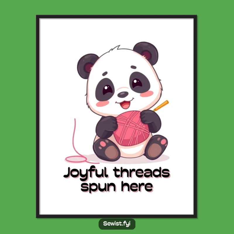 Funny Panda Poster: Playful Thread Art for a Cheerful Space