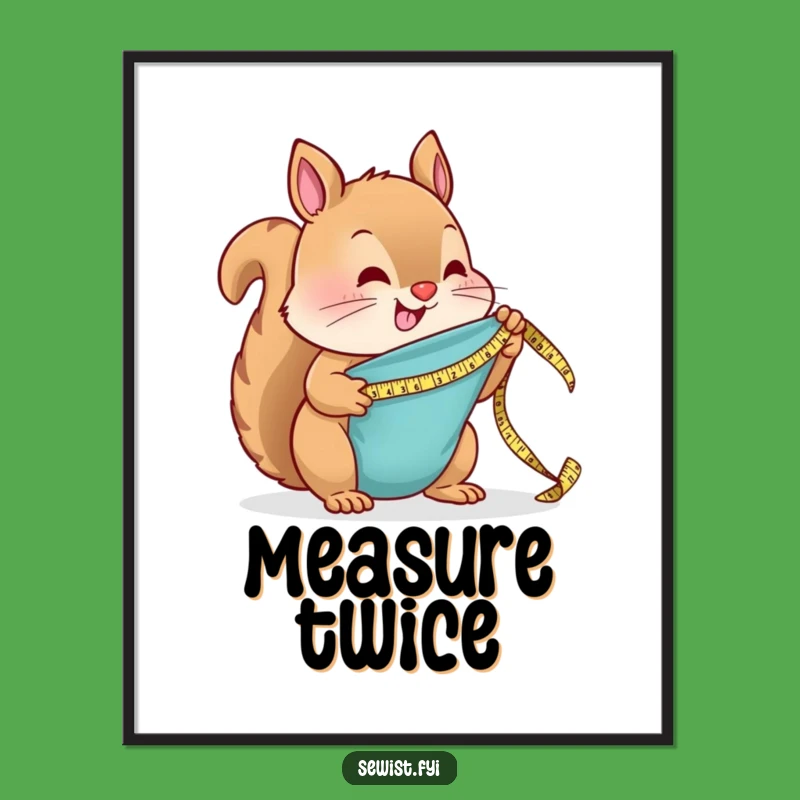 Funny Squirrel Measuring Fabric Poster: Whimsical Wall Art for Sewing Lovers - Great Funny Gift!