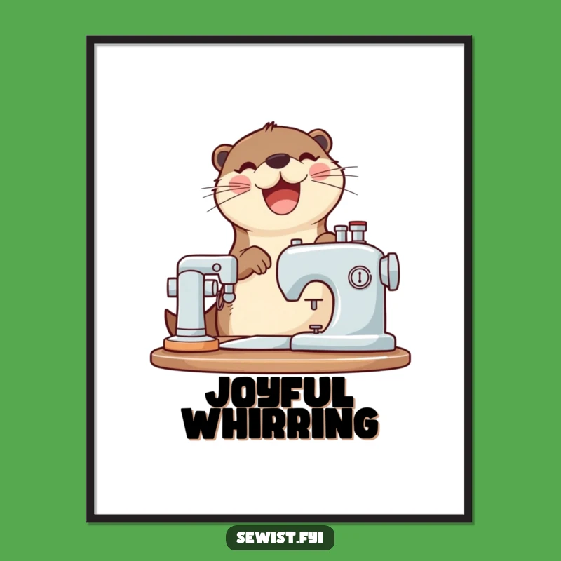 Funny Otter Sewing Poster: Joyful Whirring Art, Unique Wall Decor, Gift Idea