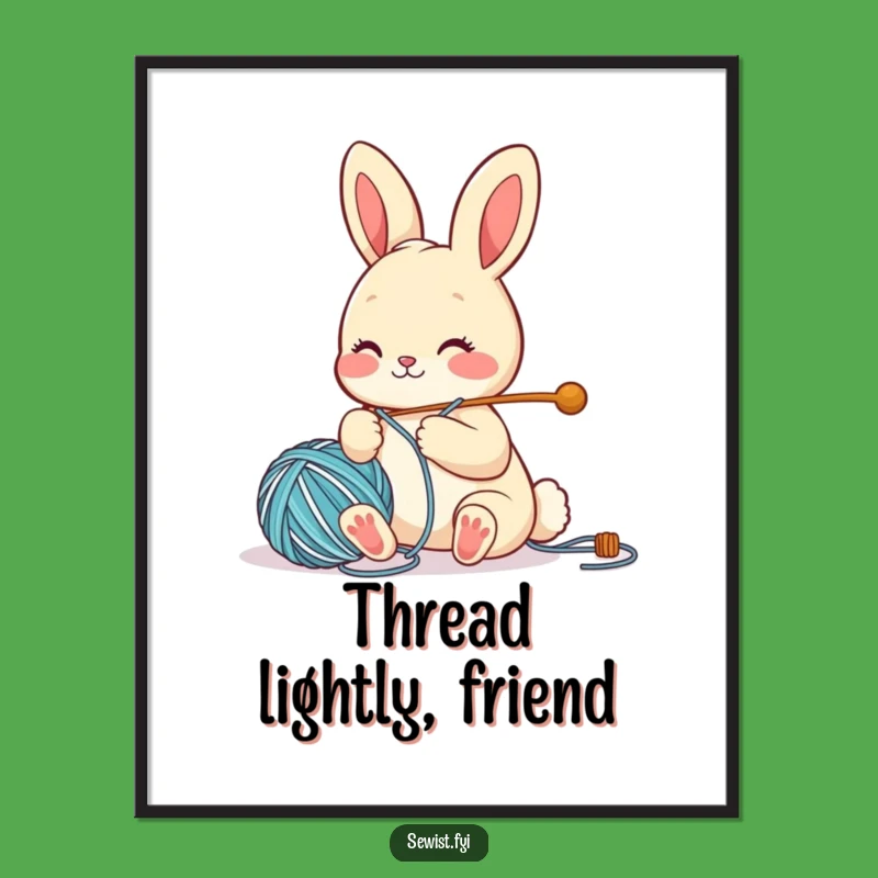 Funny Bunny Crafter Poster: Cute Art of Character Threading Needle, Gift Idea