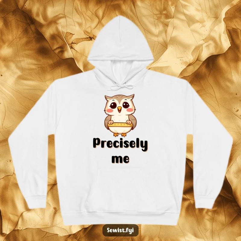 Funny Hoodie: A delighted owl measures cloth with a tape, offering cozy comfort and intellectual humor.