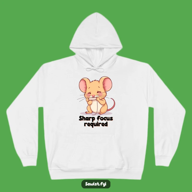 Funny Determined Mouse Sewing Hoodie: Cozy and Humorous Gift for Detail Lovers
