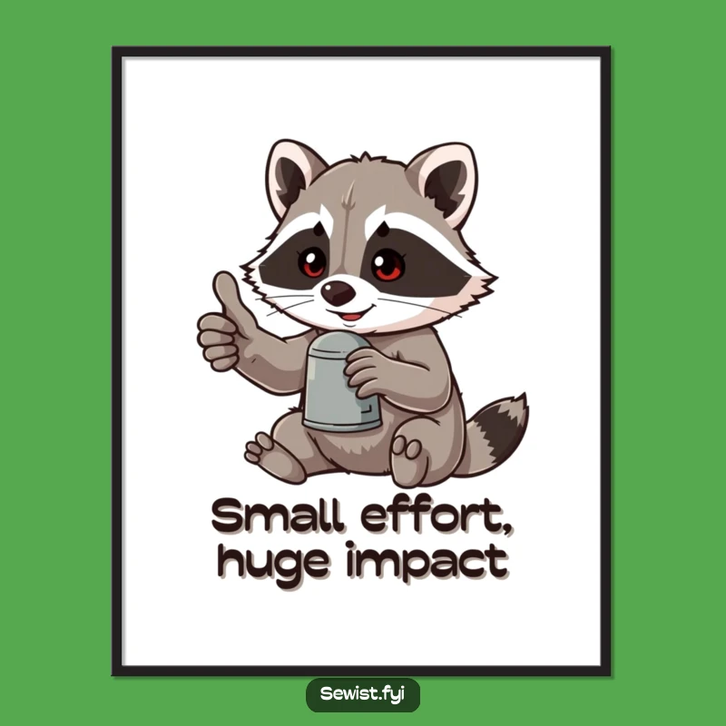 Funny Free Printable Wall Art: Raccoon Thumbs Up Thimble Downloadable Poster Gift