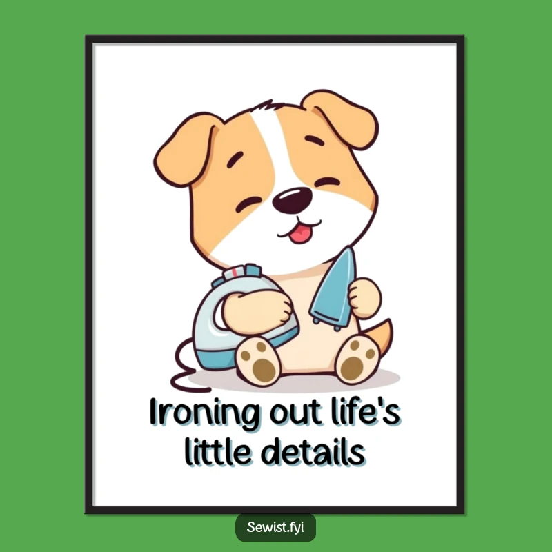 Funny Free Printable Wall Art: Dog with Mini Iron, Hilarious Downloadable Decor