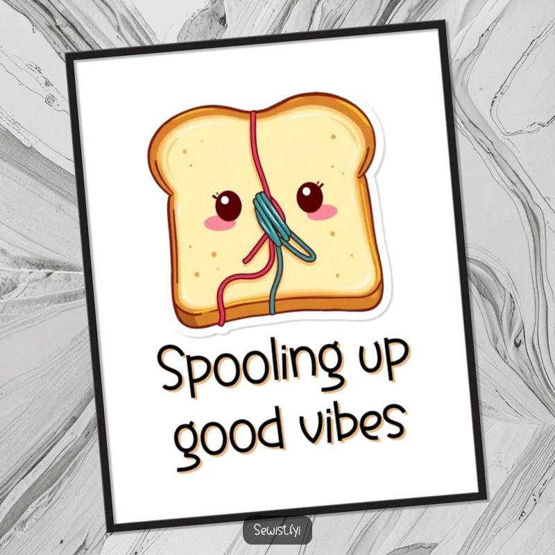 Funny Free Printable Wall Art: A cheerful piece of toast with vibrant thread coming out of its center, quirky downloadable art.