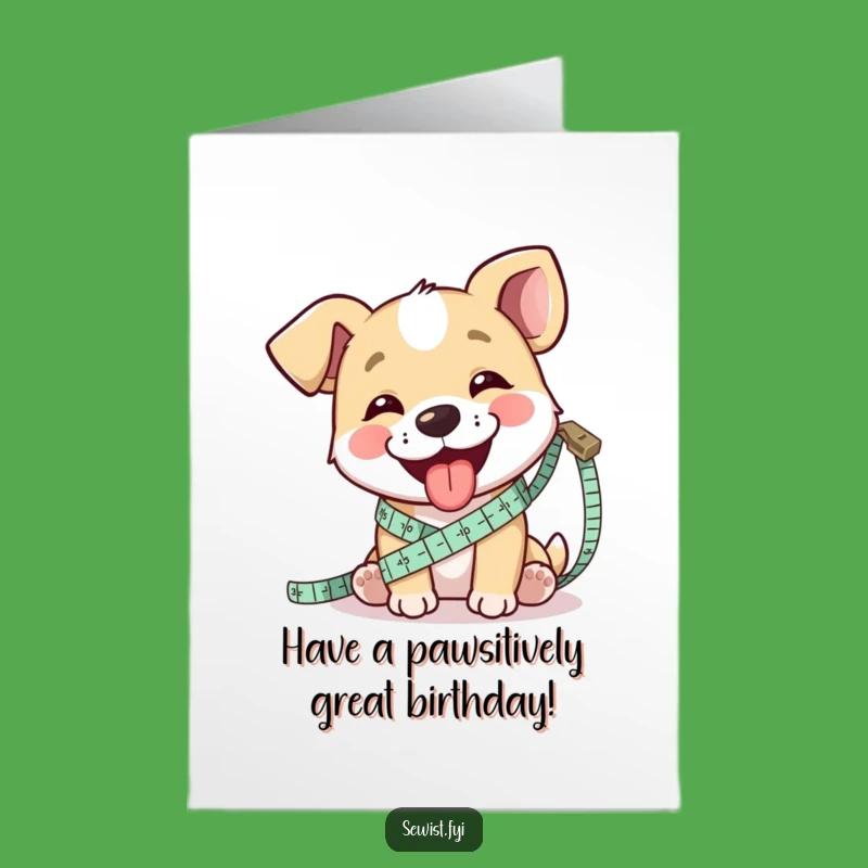 Free Printable Birthday Card: Dog Measures Fabric, Playful Downloadable Gift!