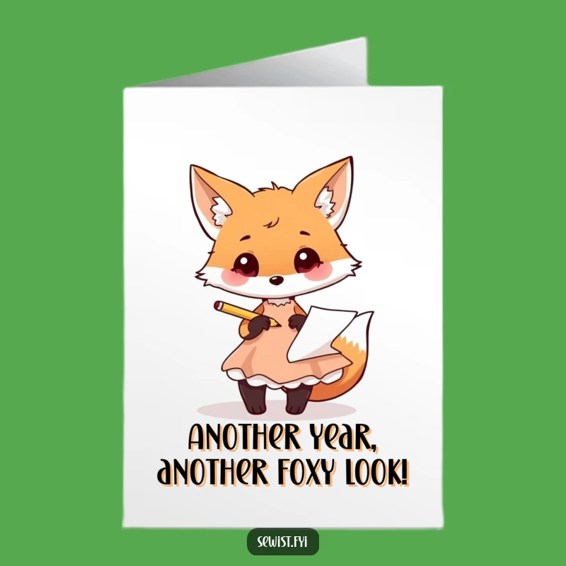 Free Printable Birthday Card: Fox Fashion Sketch Funny Downloadable Gift