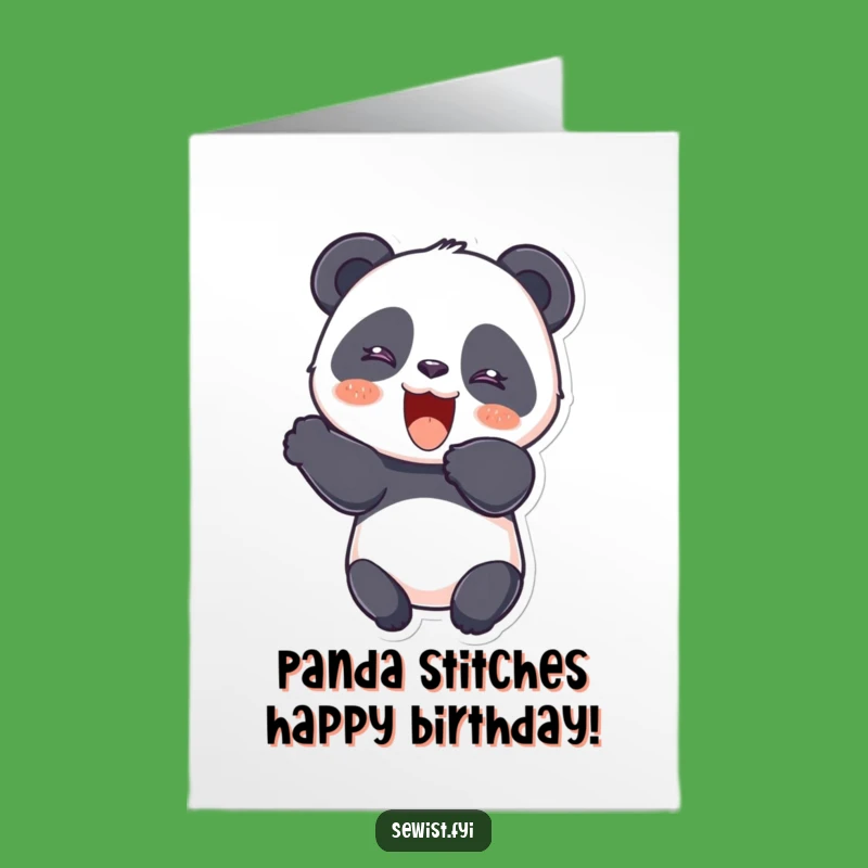 Free Printable Birthday Card: Panda Sewing Fun, Humorous Downloadable Gift to Print at Home