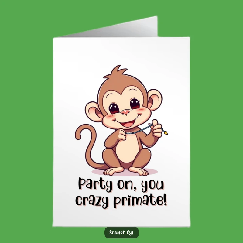Free Printable Birthday Card: Monkey's Zigzag Fun