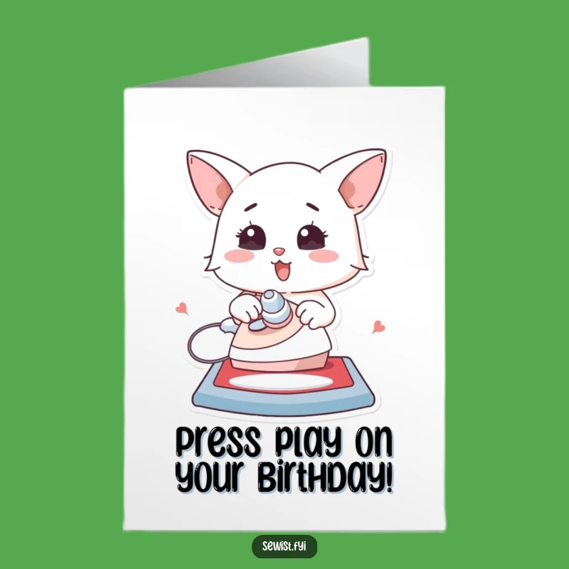 Free Printable Birthday Card: Enthusiastic Ironing Character - Downloadable Sewing Gift