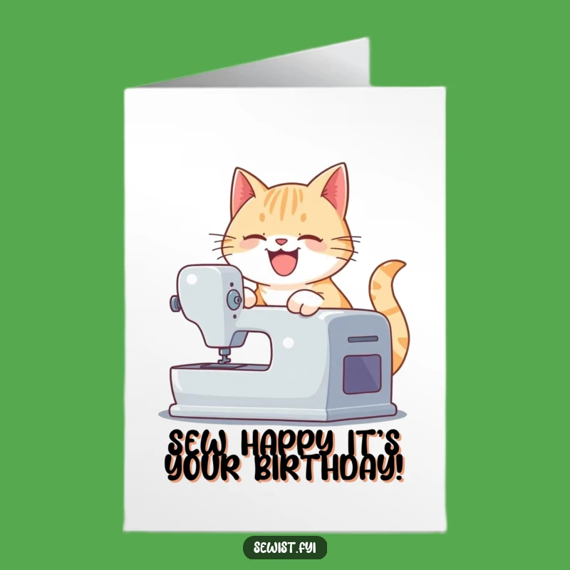 Free Printable Cat Birthday Card: Sewing Machine Fun Downloadable Gift