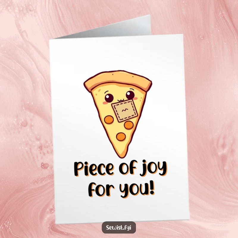 Funny Free Printable Congrats Card: A proud slice of pizza proudly flaunts a tiny, well-sewn patch, looking accomplished.